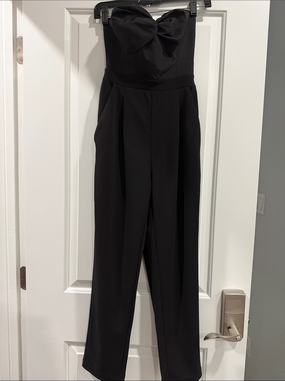 Express Strapless Black Jumpsuit with Bow Detail